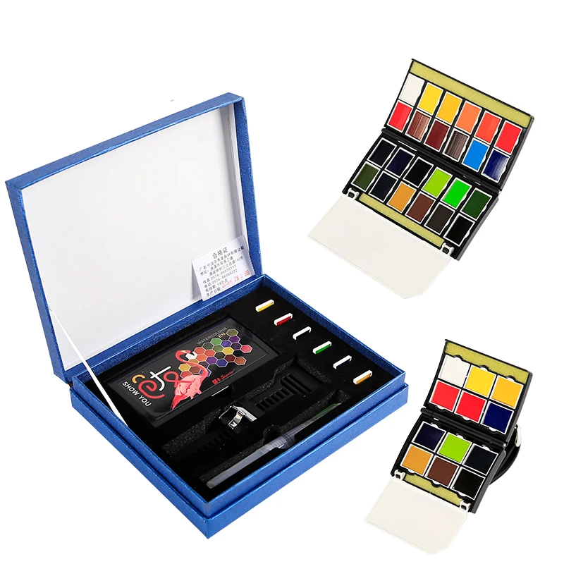 12/24 цветов сплошной акварельный набор красок креативные портативные часы Тип пигмент с краской кисти для художественных принадлежностей подарки