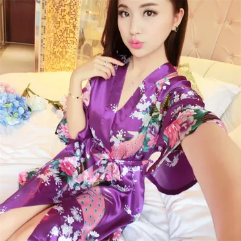 

Rayon Home Clothing Print Kimono Bathrobe Gown Bride Wedding Robe Nightwear Negligee Sleepwear Intimate Lingerie Women Pajamas