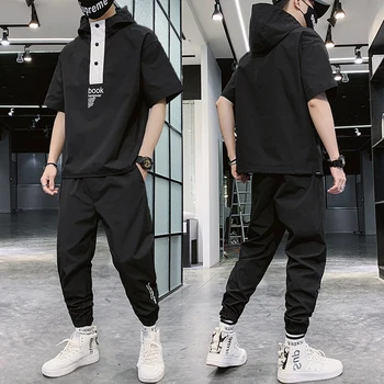 

Korean Male Spring Two-piece Sports Pants Casual Suit Sportswear Man's Sets New Streetwear 2020 Tracksuit Men Hip Hop Suits