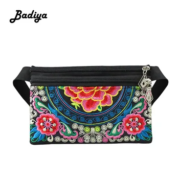 

Vintage Women Waist Pack Large Capacity Phone Coin Card Purse Fanny Pack National Embroidered Zipper Travel Female Belt Bag