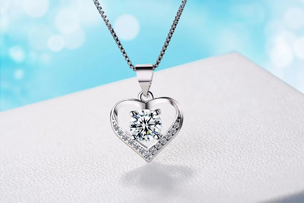 Pendant Necklace Silver Necklace Luxury Crystal Cz Heart Pendant Choker Necklace 925 Sterling Silver Chain Necklaces For Women Wedding Jewelry Gifts