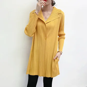 

LANMREM 2020 new spring notched collar long sleeve single button pleated windbreak with pockets long coat trench elastic YJ270