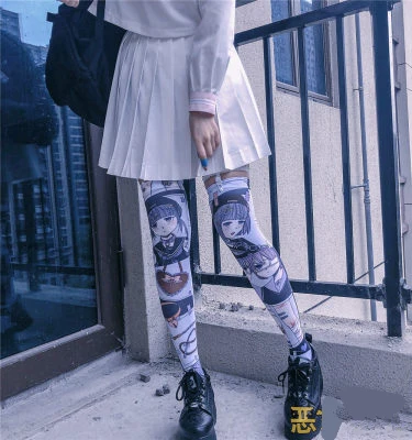 Готическая Лолита черная крутая девушка чулки с принтом аниме Горничная косплей