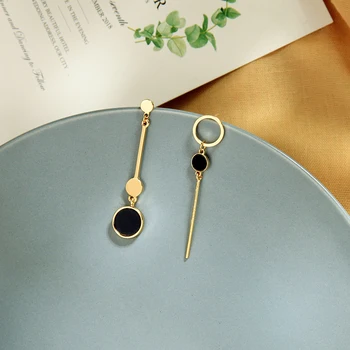 

Fashion Jewelry Simple Ear Drop Asymmetric Black Round Alloy Tassel Pendant Drop Earrings For Women 2020 New