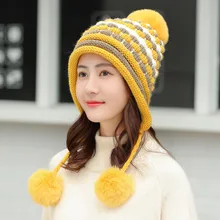 Удобные полосатые зимние шапки с цветочным узором, вязаная зимняя женская шапка, вязанная крючком шапка, зимняя модная теплая шляпа сомбреро mujer#0