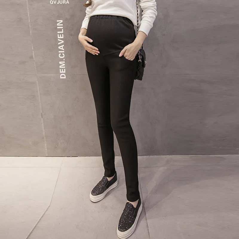 

Photo Shoot Maternity Clothes Winter Polar Fleece Solid Color Pencil Pants [Abdominal Support Also Plus Velvet]