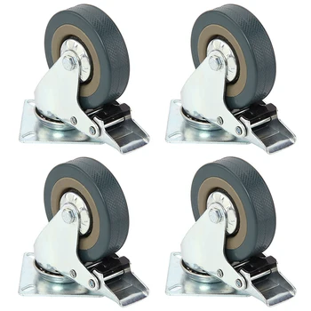 

Set of Heavy Duty 50x17mm Rubber Swivel Castor Wheels Trolley Caster Brake 30KGModel:4 with brake