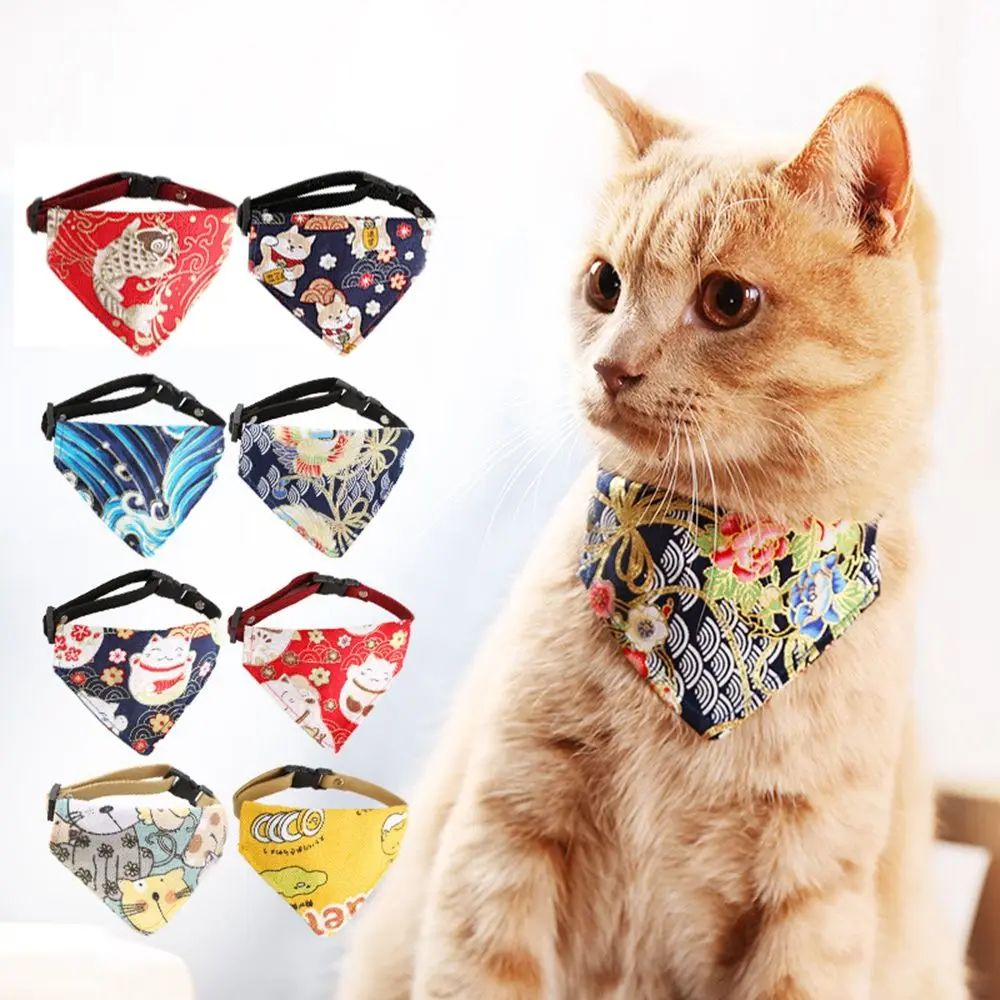 

Cartoon Handmade Kitten Bandana Triangle Scarf Cat Accessories Bow Tie Trigon Scarf Pet Supplies Cat Collar Cat Saliva Towel