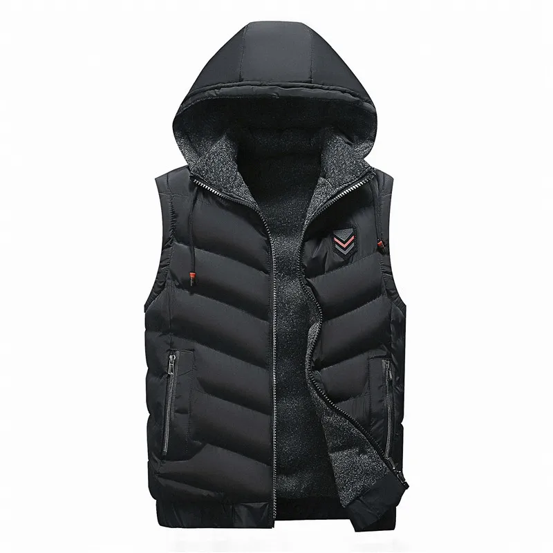 New Men's Vest Sleeveless Jacket Autumn Winter Warm Casual Hooded Slim Coat Male Double Side Wear Waistcoat Size 4XL - Цвет: Черный