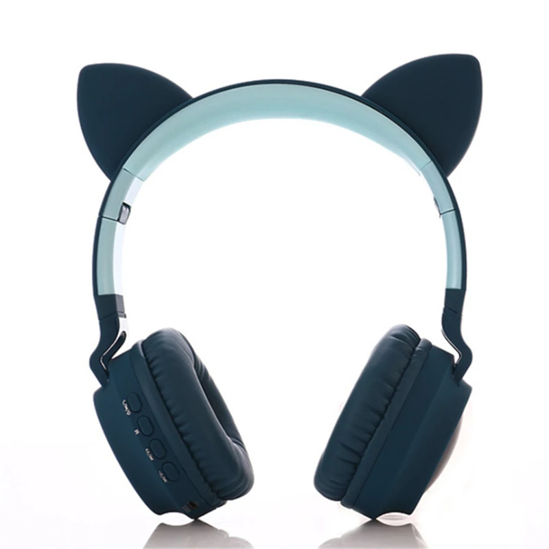 Милые наушники Kawai с кошачьими ушками, Bluetooth 5,0, беспроводные наушники для девочек, мигающие светящиеся стереогарнитура с микрофоном, поддержка TF карты
