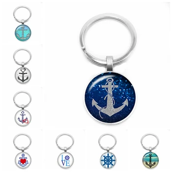 

2019 New Pirate Anchor Key Ring Voyager's Keychain 25mm Glass Cabochon Key Ring Gift Jewelry gifts for men