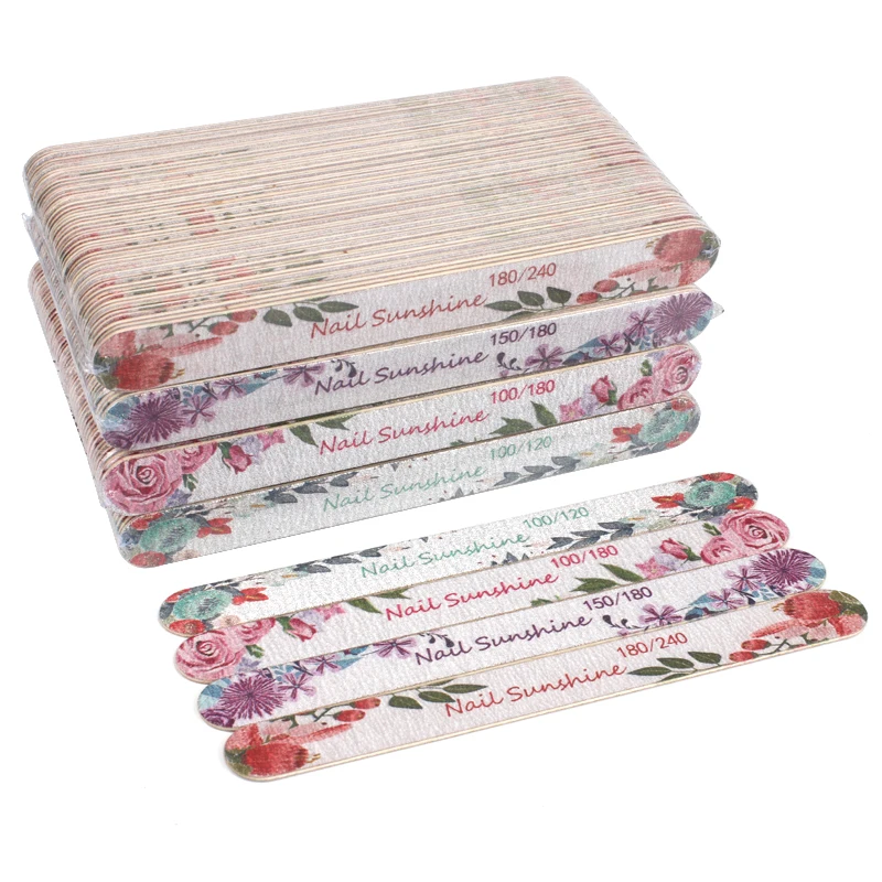

50pcs Wood Nail file For Manicure Colorful Straight Wooden Nail File 100/120/150/180/240 Emery Board Buffer Nail Salon Tools Set