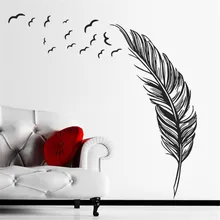 Черное перо узоры наклейки на стену Водонепроницаемый Съемный винил Летящие птицы перо спальня наклейки на стену для дома художественное украшение