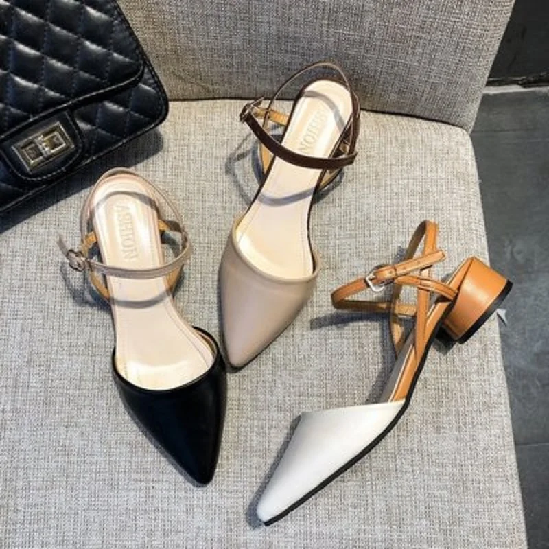 

Sandals female 2020 summer new pointed toe Baotou round with a word buckle sandals female