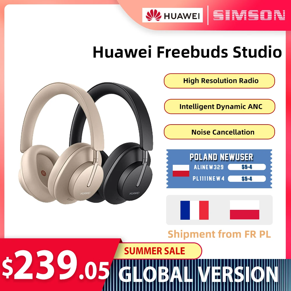 Huawei Freebuds Studio Global Version Bluetooth Audiophile Headphones Wireless TWS HI-FI ANC Type C Gaming Headset with