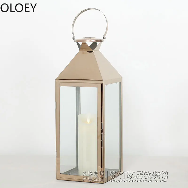 Tall Rose Gold Candle Holders Iron Lantern Candlestick Outdoor Silver Stainless Steel Romantic Wind Lamp Crystal Candelabra 2020 - Image 2