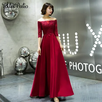 

Luxury Rhinestone Appliques Wine Red Women Formal Dresses With Half Sleeves 2020 Off The Shoulder A-line Evening Gowns
