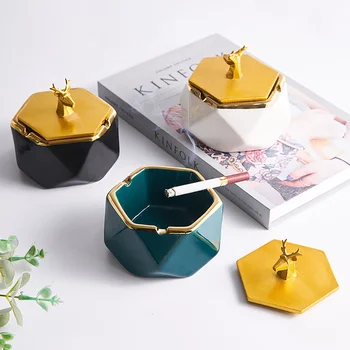 

Creative ceramics ashtray with lid Nordic living room Portable Windproof ashtray Home decoration accessories boyfriend Gift desk