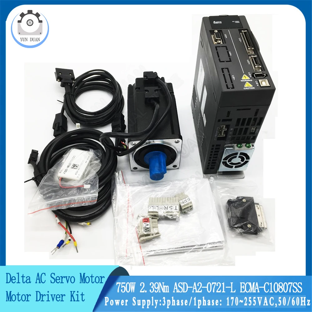 Ac 750w Delta Servo Motor Drive Kits 3m Cable A2 0.75kw 220v 2.39nm