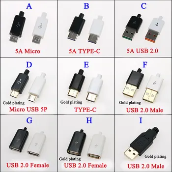 

ChengHaoRan 1pcs 5A USB Connector Type A Type-c Male USB 5 Pin Plug Socket Connector Micro USB Connector Male female Plug