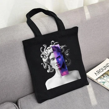 

women Shoulder Bag Casual Michelangelo Canvas Bag for Women Funny Letters Cartoon Prints Harajuku Ulzzang Snake Sorceress