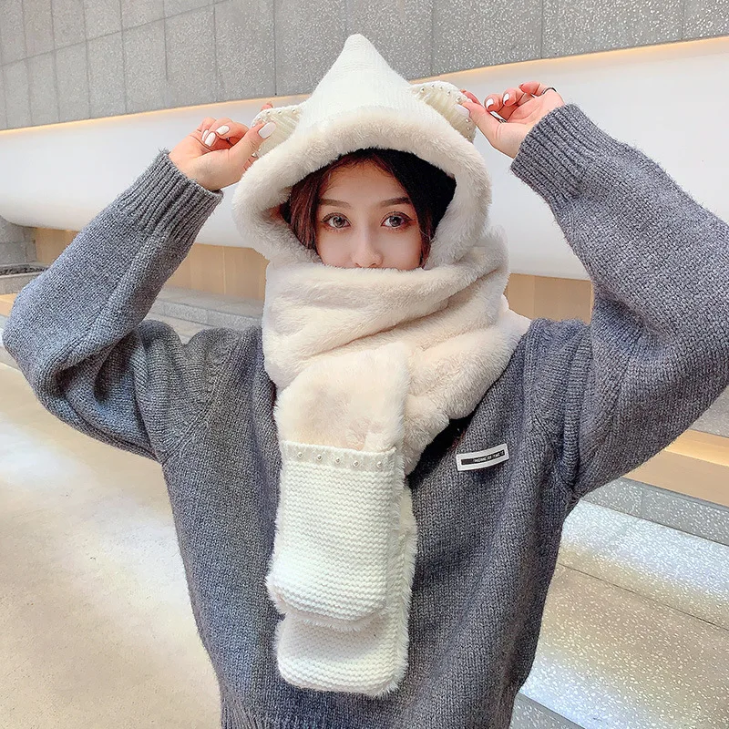 

Fashion Winter Plush Hat with Scarf for Motocycle Electric Car Bicycle Riding Hat Warm Ear Protector