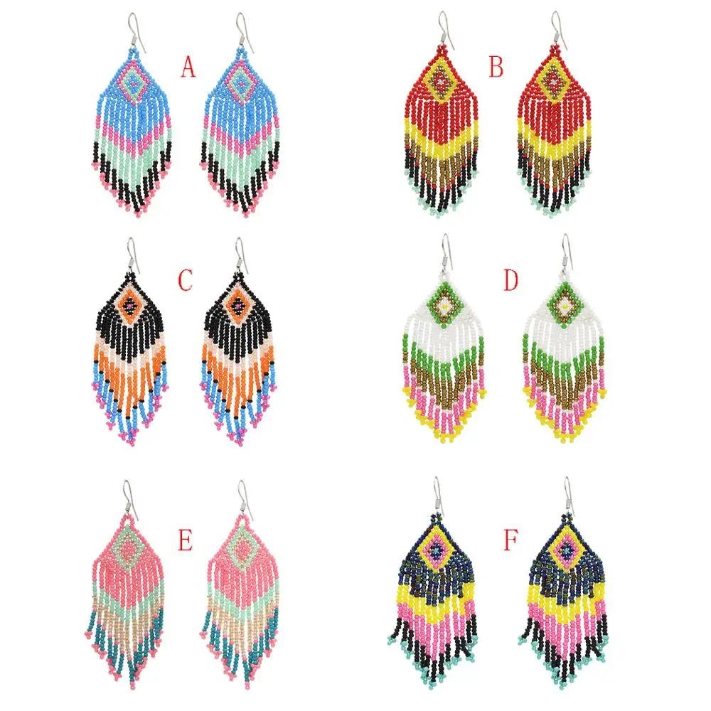 Earrings Tassel Boho Hand-woven Tribal Resin Beaded Long For Women's Party Ethnic Jewelry. | Украшения и аксессуары