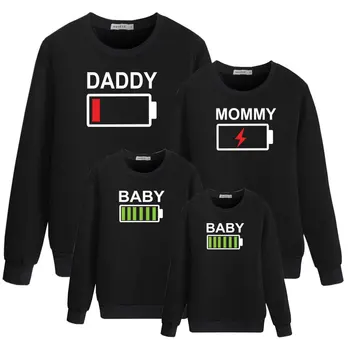 

Daddy mommy and baby family matching outfits battery clothes kids sets sweatshirt funny look mom dad son daughter cotton print