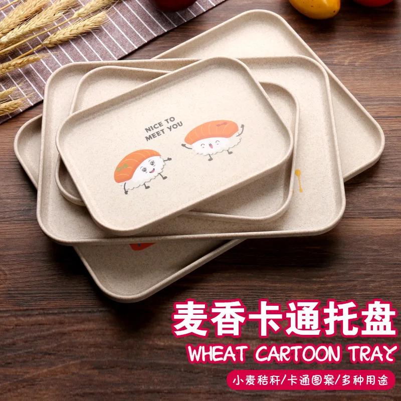 Creative-Household Rectangular Wheat Tray Northern European-Style Chinese Style Tea Cup Disc Hotel Plastic Plate