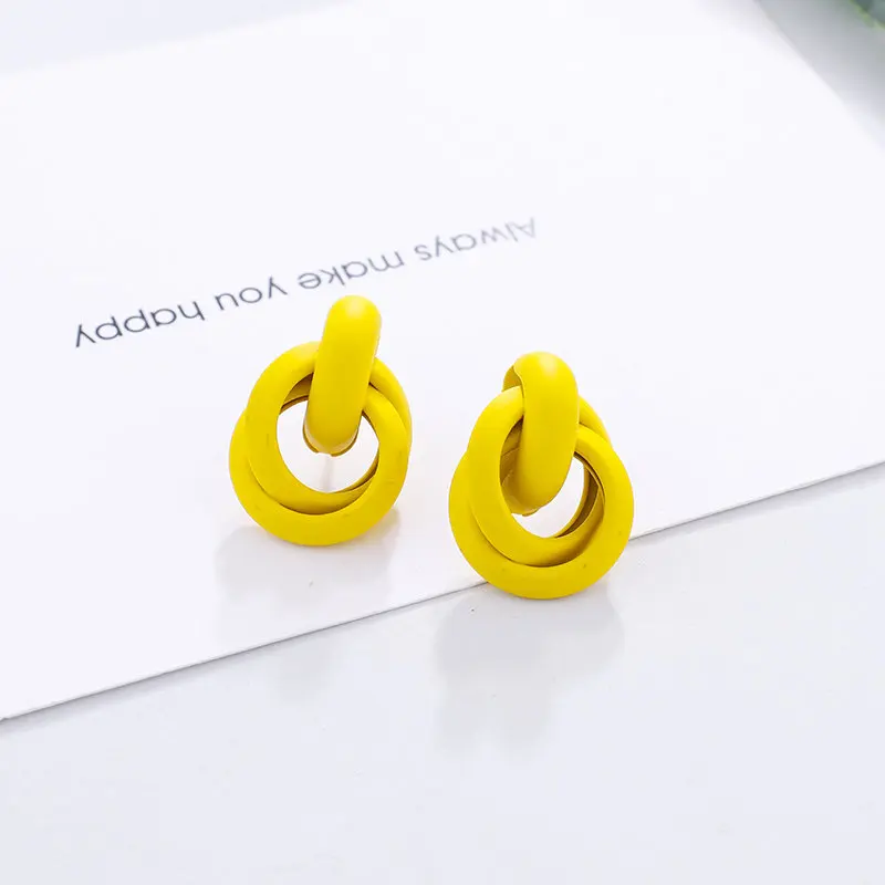 AENSOA, новинка, Модные Цветные Металлические Висячие серьги для женщин, трендовые простые милые необычные серьги с узлом, ювелирное изделие - Окраска металла: Yellow