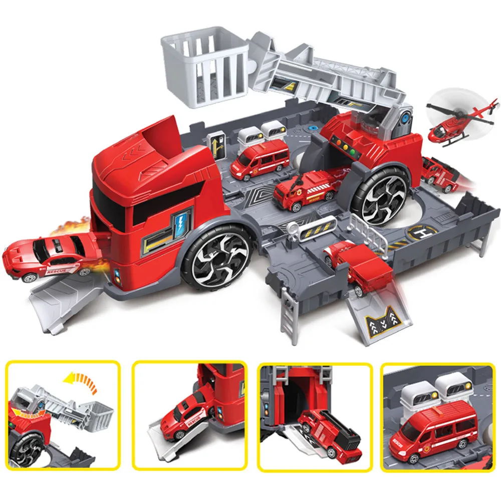 Goede Speelgoed Vrachtwagen Mini Legering Diecast Model Auto Speelgoed Voertuigen Carrier Truck Techniek Auto Vervorming Parkeerplaats Speelgoed Voor Kinderen Jongens