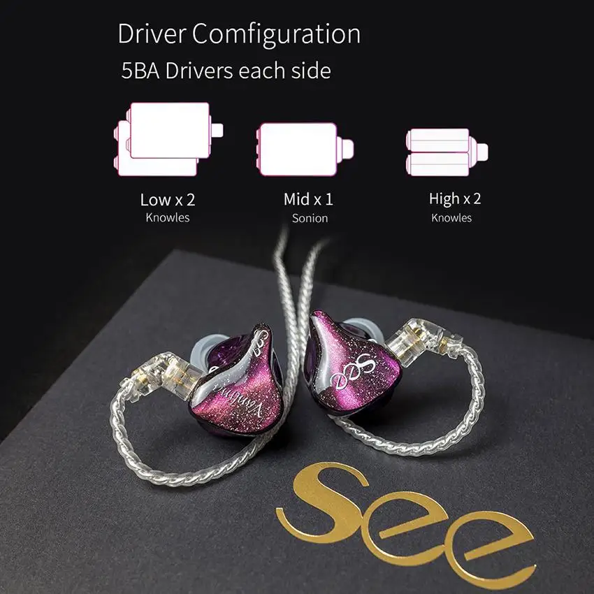 SeeAudio Vantina5 V5 5BA 5 Knowles Balanced Armature Tuning Customize HIFI Music Monitor DJ Studio Audiophile Earbuds Earphones