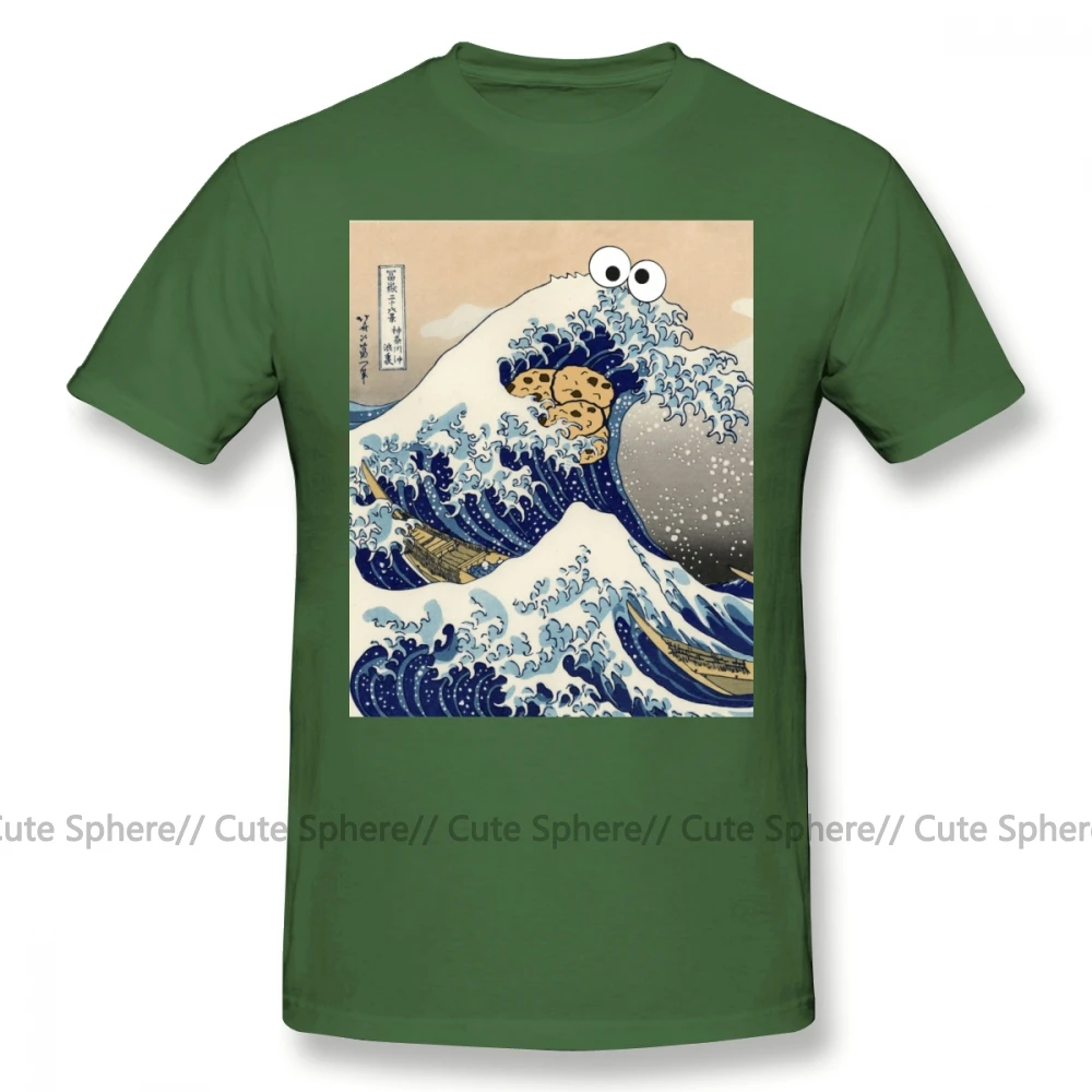 Футболка с изображением печенья монстра, забавная футболка с изображением японского печенья, отличная волна канагавы, Мужская футболка с принтом, футболка с коротким рукавом, 4xl - Цвет: Army Green