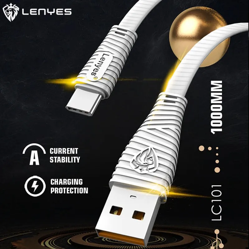 Зарядный кабель Lenyes для iPhone 5 6 7 8 Plus X XR XS MAX 2 4 А плоский USB передачи данных 1 м Type-C LC101