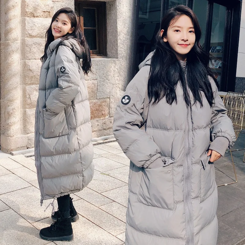 

Photo Shoot CHIC Korean-style Elegant Pink Mickey Pattern Labeling down Coat Long Hooded Stand Collar Drawstring Cotton Overcoat