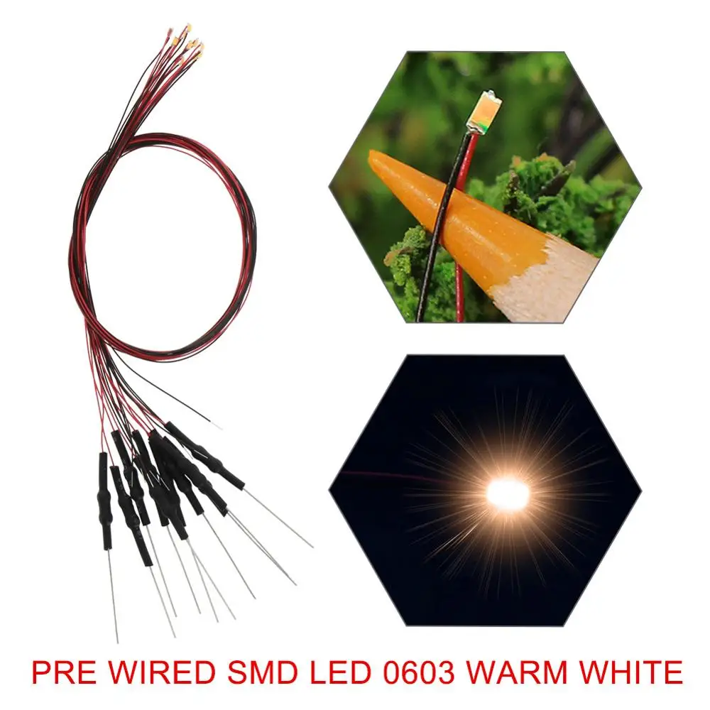 

Evemodel 20pcs Pre-wired Micro Wire SMD LED 0603 Light 20cm Wire with Resistor for 12V White Warm Red Blue Green Yellow L0603