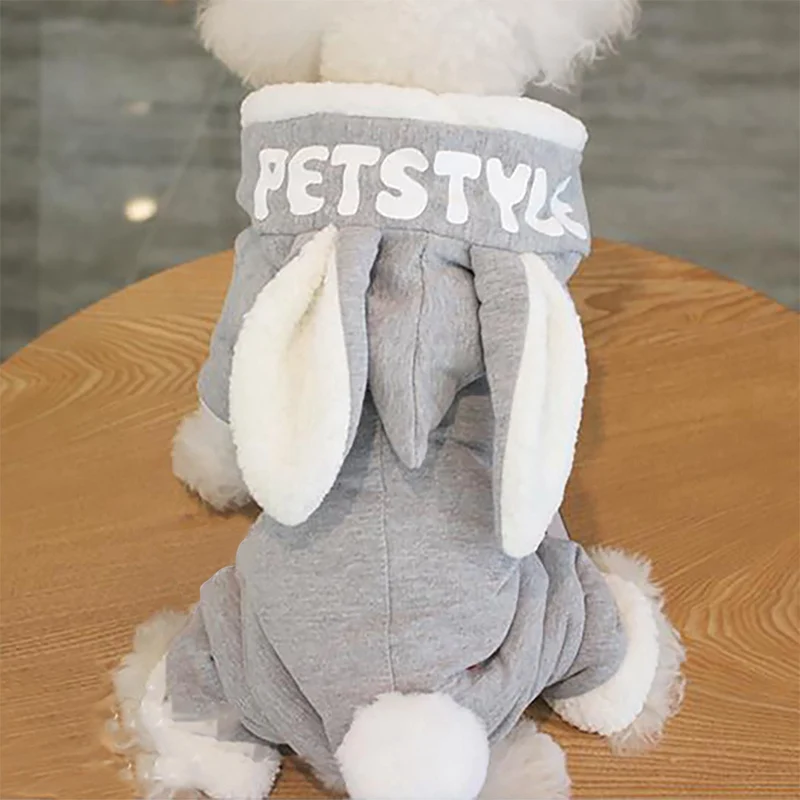 Warm Dog Clothes Cute Big Rabbits Ears Design Jacket Winter Pet Thicken Jumpsuit Fashion Fleece Coat For Dogs Chihuahua