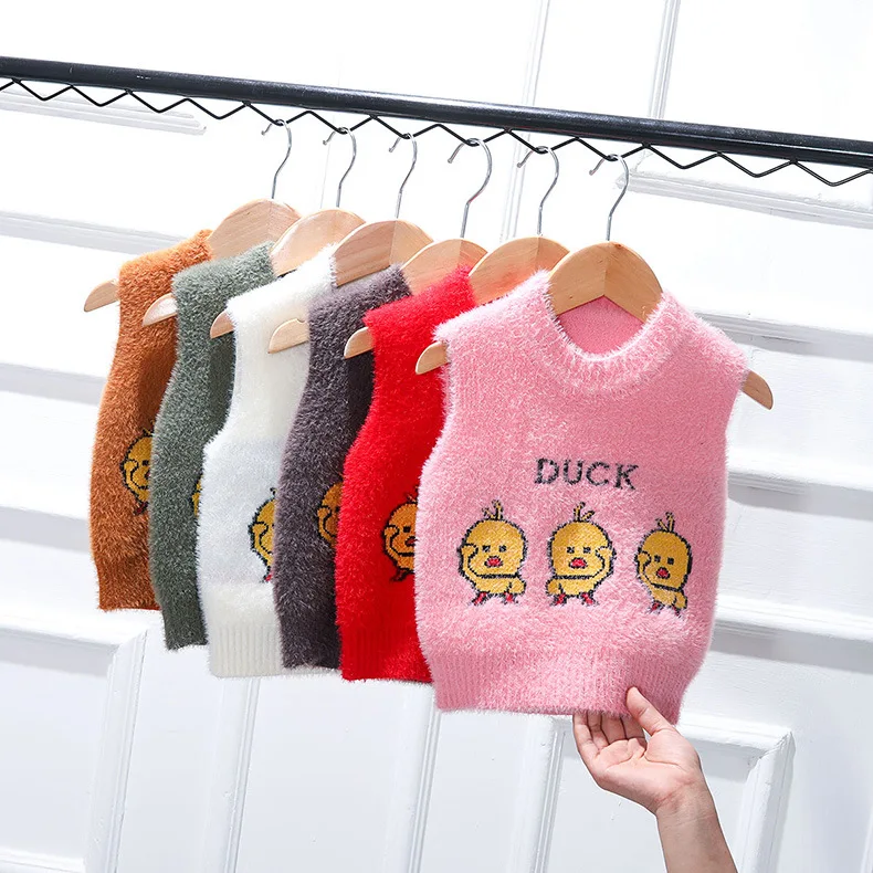 1-4Y Baby Boys Girls Sweaters Waistcoat Cute Duck Toddler Kids Sweater Soft Warm Sleeveless Vest Autumn Winter Sweaters For Girl
