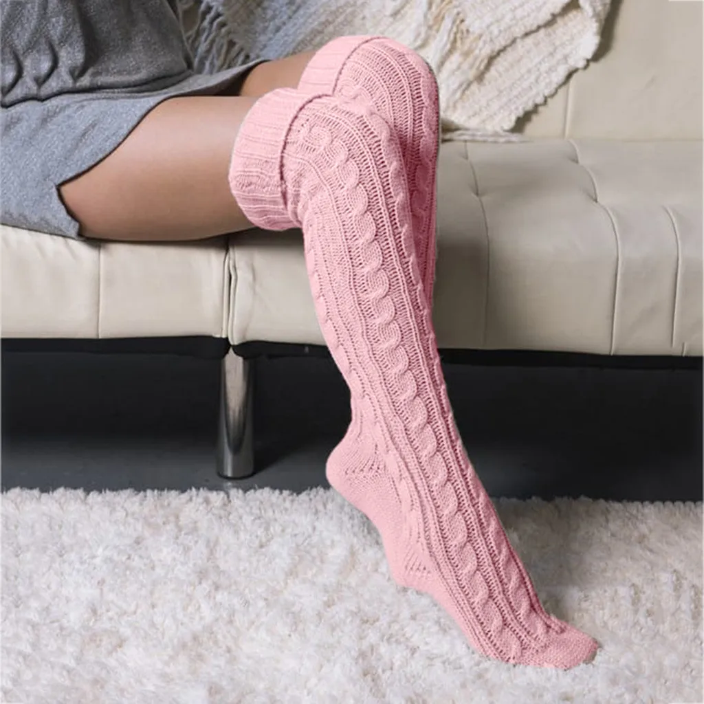 Для женщин трикотажные носки до колен для девочек, женские пикантные однотонные высокие гетры до колен Носки длинные хлопковые носки зимние теплые носки