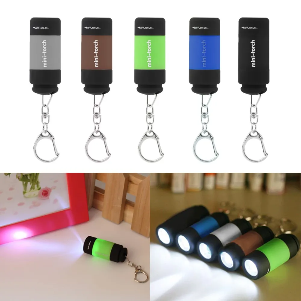 1pcs Portable Mini Keychain Pocket Torch USB Rechargeable Light Flashlight Lamp 0.5W 25Lm Multicolor Mini-Torch