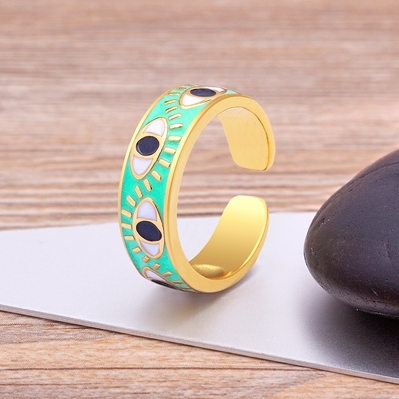 Handmade Enamel Multi-Colors Stackable Band Ring Women Gold Plated Dripping Oil 9 Colors Evil Eye Rainbow Ring Adjustable