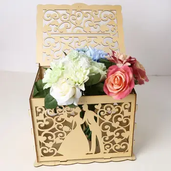 

DIY Wedding Gift Couple Lover Wooden Card Money Box Case With Lock Rustic Beautiful Birthday Party Favors Decoration Supplies