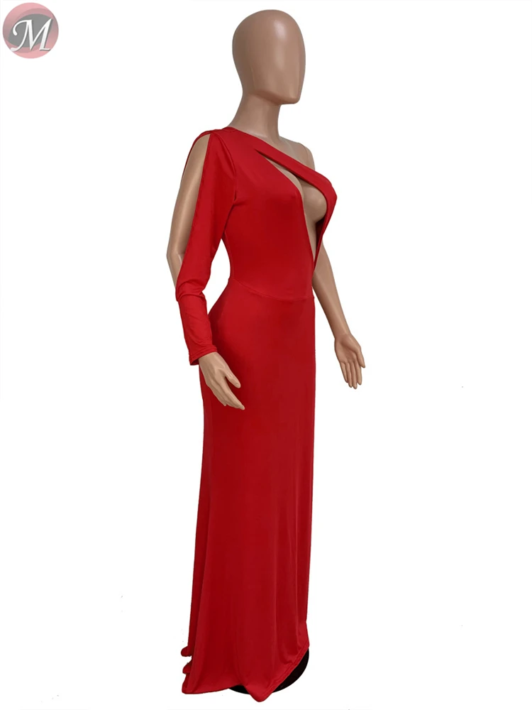 9060618 queenmoen latest design fashion sexy sloping shoulder single cuff high slit woman club party dress