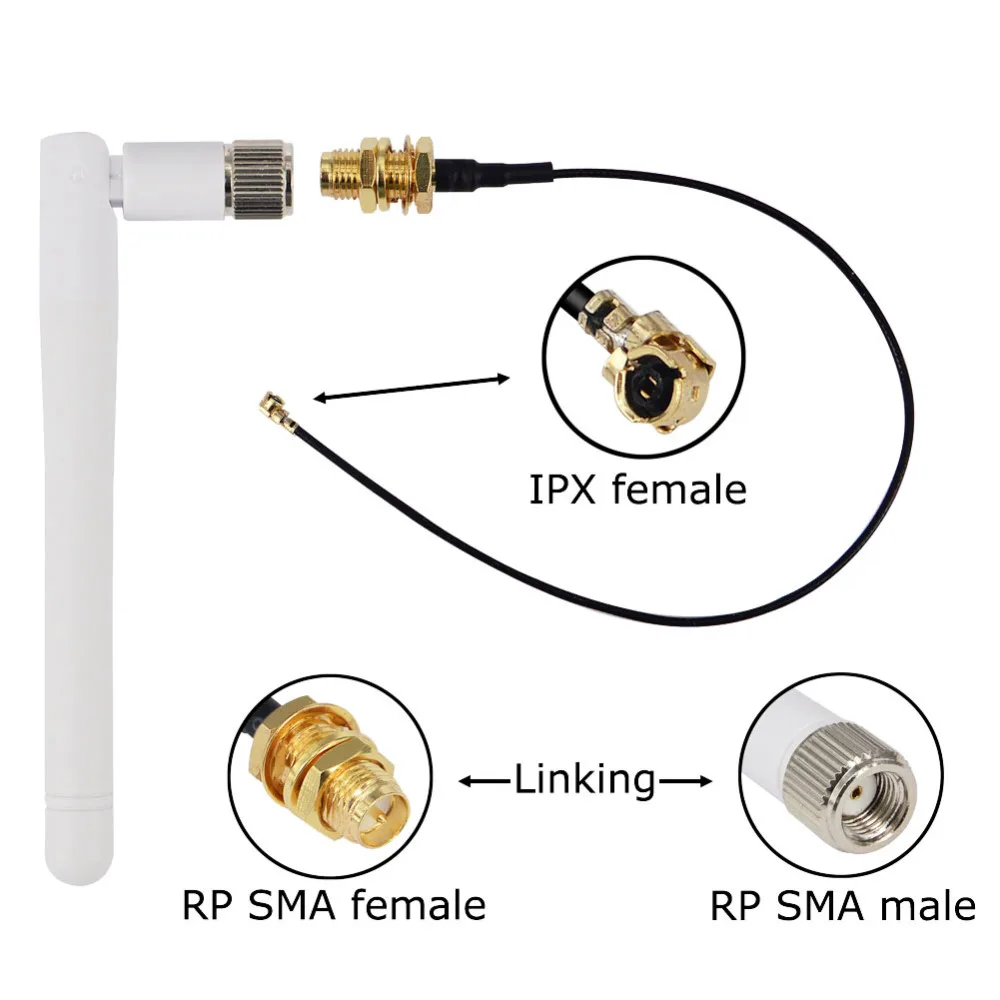 2PCS/lot 2.4GHz WiFi Antenna Aerial RP-SMA Male Wireless Router 17cm PCI U.FL IPX to RP-SMA Male Pigtail Cable 3dBi