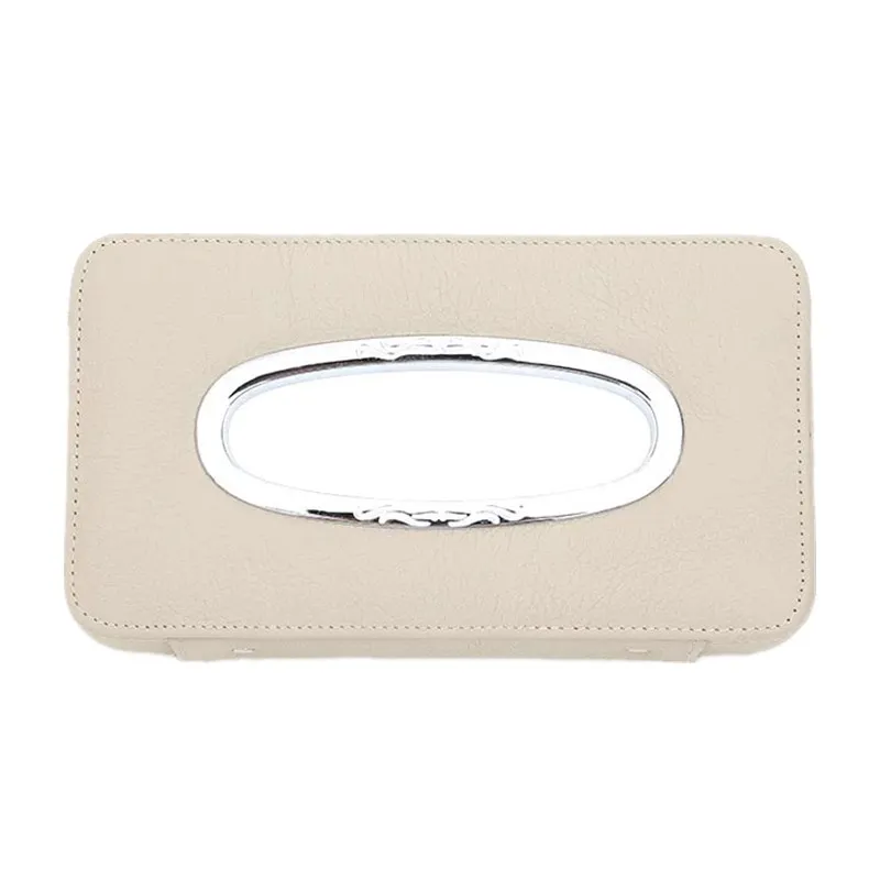 Universal Car Tissue Box Sun Visor Hanging PU Leather Tissue Holder cover - Название цвета: Beige