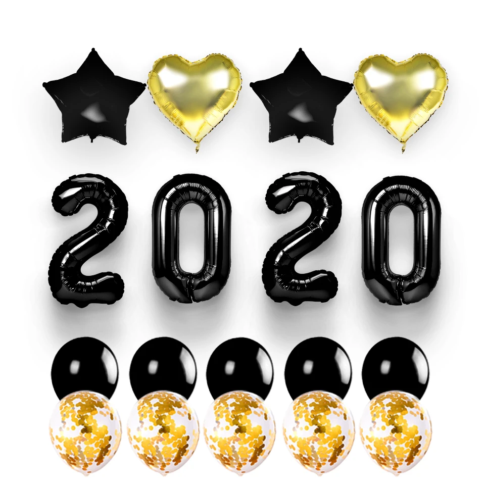 18 шт., 40 дюймов, год,, фольгированный воздушный шар, набор золотых конфетти, латексный шар, украшение, счастливый год, товары для рождественской вечеринки, 0135 - Цвет: Black gold set