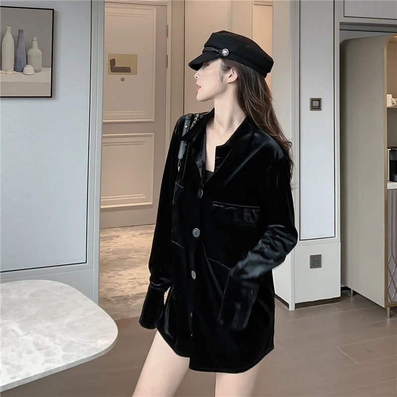 WHITNEY WANG блузки Весенняя мода уличная однотонная бархатная блузка женская рубашка Топ