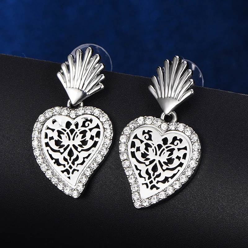 Hollow Flower Heart Drop Earrings For Women Rose Gold Color CZ Crystal Trendy Jewelry Femme Party Wedding gift 2021 | Украшения и