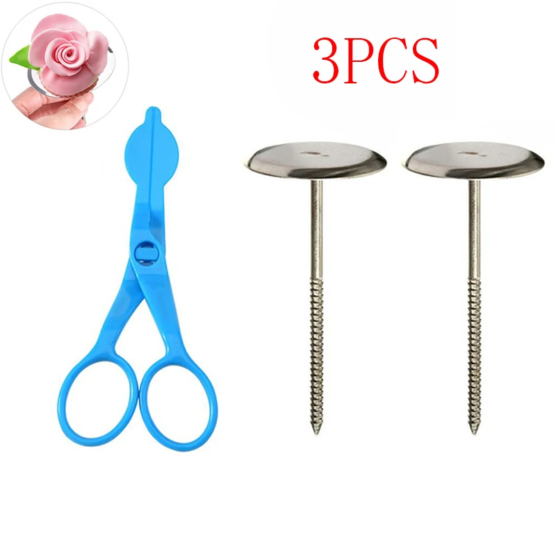 3Pcs/2pcs/1pcs Blue Piping Flower Scissors+Nail Icing Bake Cake Decorating Cupcake Pastry Tools Nail Decor Set Kitchen Tool