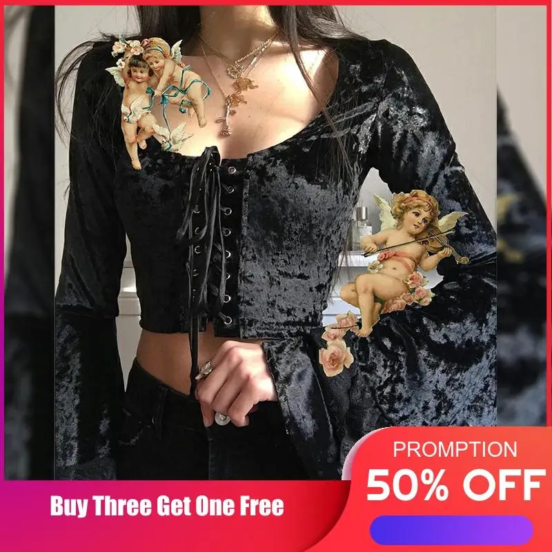 Three ratels autumn and winter new style crew neck dew cornie bundle trumpet sleeve women's tops | Женская одежда